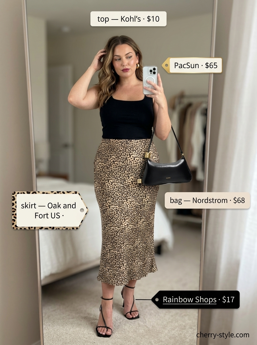 Cheetah print satin midi skirt for date nights and summer evenings 2026. Confident and sleek modern style.
