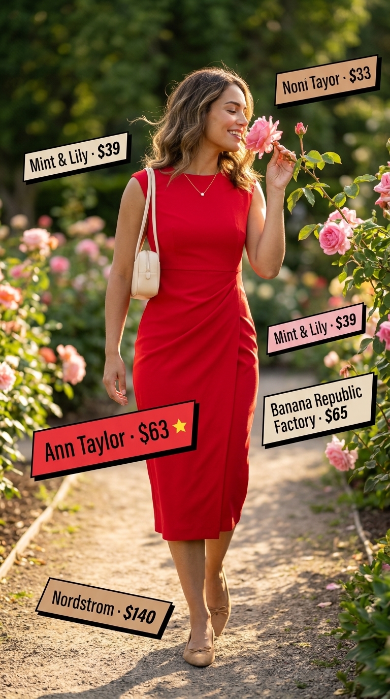 Casual summer wrap dress outfits 2026: Pastel floral wrap dress with tan ballet flats and a structured top-handle bag for garden parties.