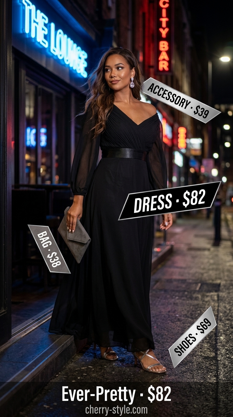 Elegant black maxi dress for a formal summer party outfit 2026. Sophisticated evening event look.