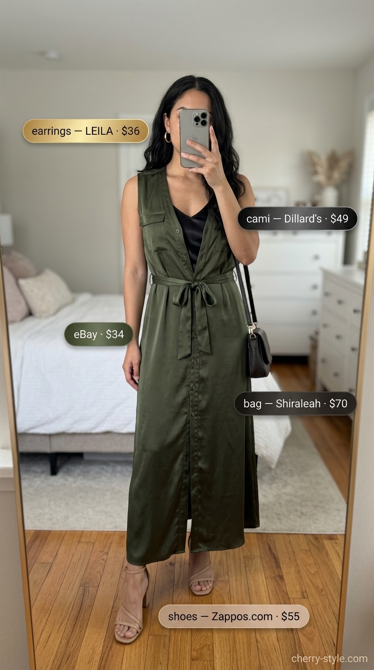 Resort Evening Sophistication: Olive green utility dressy summer sleeveless tops 2026, perfect for vacation dinner.