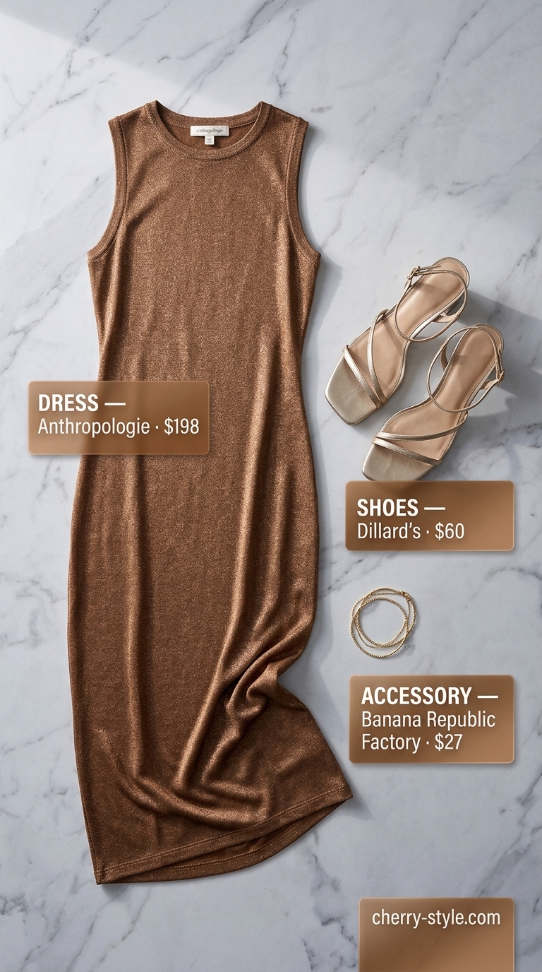 Burnt orange satin sleeveless top for a sunset glow date night, with metallic sandals.