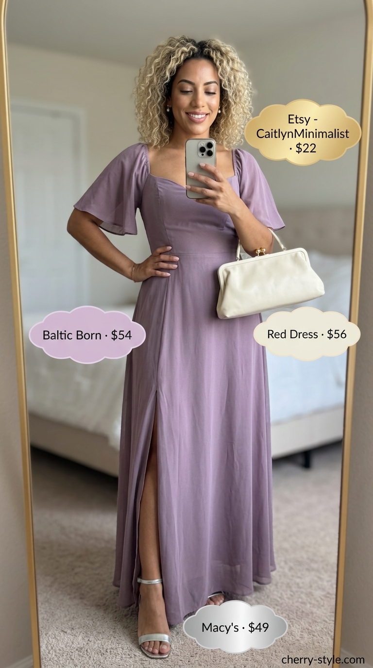 Elegant summer flowy maxi dress 2026: Soft lavender georgette dress for summer events and afternoon tea.