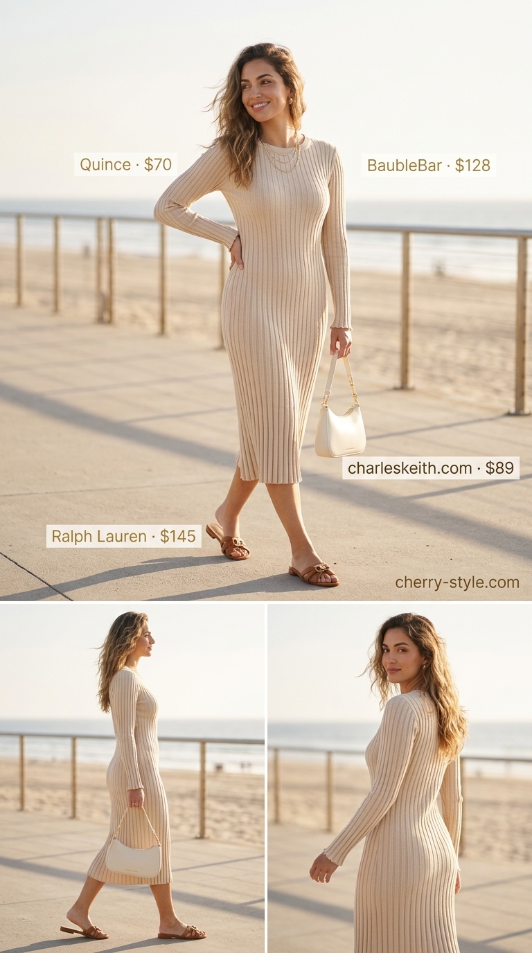Oversized tee dress summer outfit for women 2026 in oatmeal with tan sandals and gold accessories for resort wear.