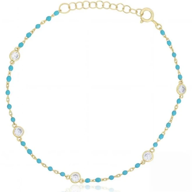 accessory 14K Gold Plated Sterling Silver CZ Enamel Bead Chain Bracelet Macy's $90