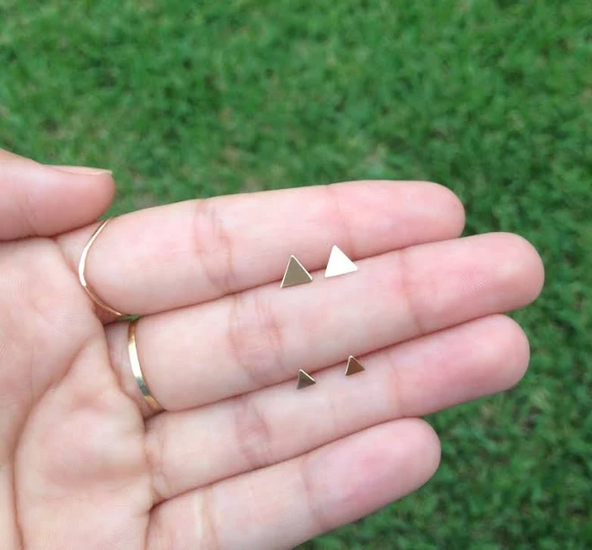 accessory 14K Solid Gold Tiny Triangle Stud Earrings Etsy - gemsinvogue $99