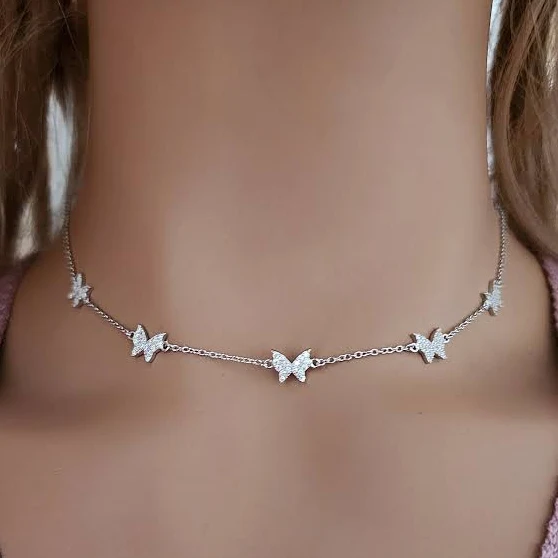 accessory 925 Sterling Silver Cubic Zirconia Butterfly Choker Necklace Etsy - IKEandLI $49