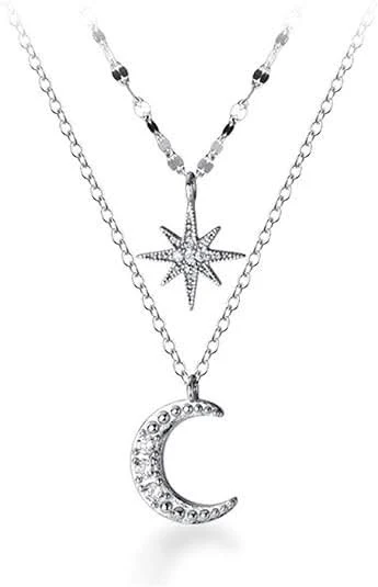 accessory 925 Sterling Silver Layered Necklace Chain Star Moon Choker Necklace for Women Teen Girls Layering Chain Choker eBay $45.55