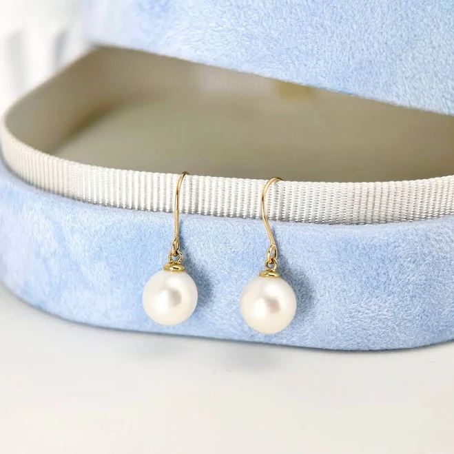 accessory 9K Solid Gold Pearl Dangle Earrings Etsy - Seller $76.94