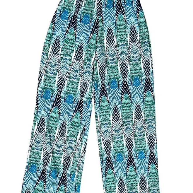 trousers AB Studio Turquoise And Navy Abstract Wide Leg Pants - Size Small - Women | Color: Turquoise | Size: Juniors: S Mercari $19
