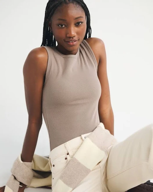 top Abercrombie & Fitch Women's Bra-Free Rib High-Neck Tank Abercrombie & Fitch $15.99