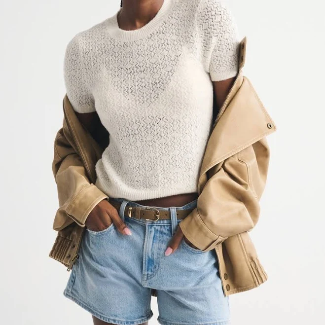 top Abercrombie & Fitch Women's Merino Wool-Blend Pointelle Sweater Tee Abercrombie & Fitch $44.99