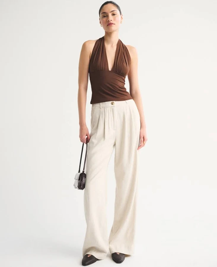 bottom Abercrombie & Fitch Women's Sloane Linen-Blend Wide Leg Pants Abercrombie & Fitch $90