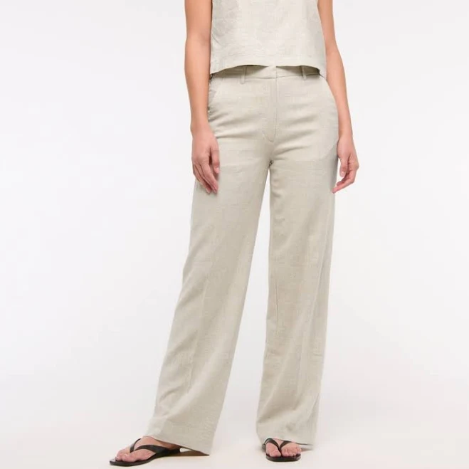 trousers Abercrombie & Fitch Women's Tailored Linen-Blend Wide Leg Pants Abercrombie & Fitch $24.97