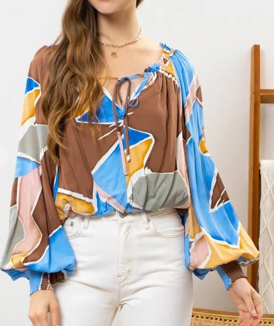 top Abstraite Women's Peasant Blouse Blush Desert $38.4