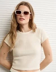 crop top AE Cropped Crochet Knit T-Shirt ae.com $29.95