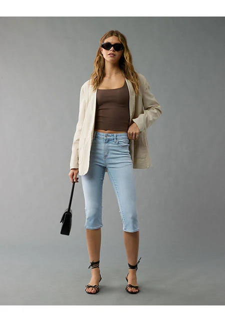 pants AE Next Level High-Waisted Glowing Light Capri Jeans American Eagle Outfitters $24.99