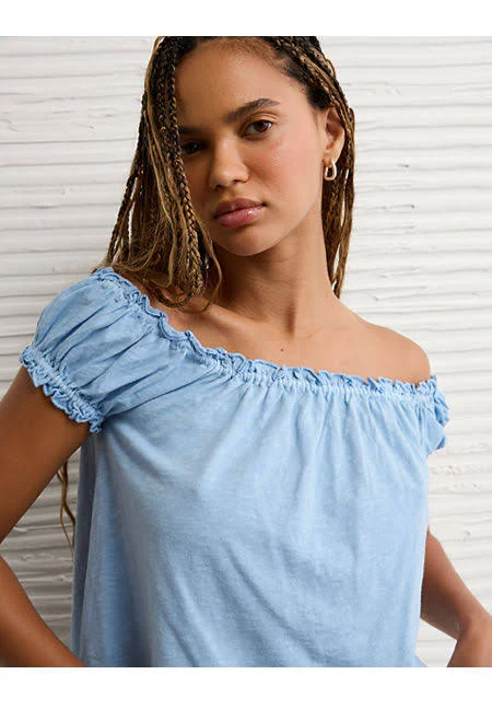 blouses AE Sunchaser Off The Shoulder Knit Swing Top American Eagle Outfitters $11.98