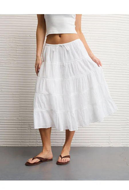 bottom AE Tiered Midi Skirt American Eagle Outfitters $44.96