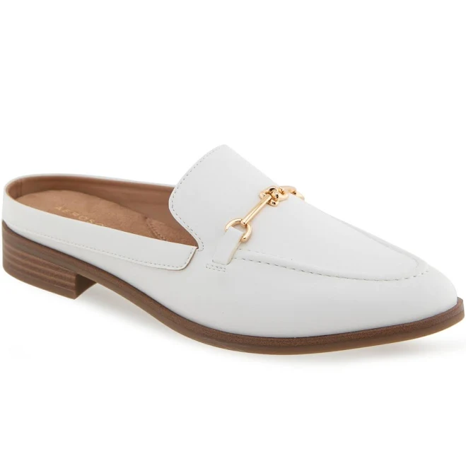 shoes Aerosoles Women's Erik Pointed Toe Flat Mules - Bright White Faux Leather - Size 7W Macy's $55.3