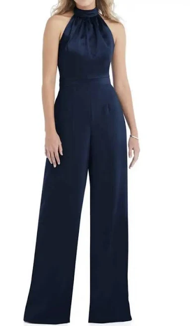 jumpsuit After Six Halter Neck Satin Charmeuse & Crepe Midnight Navy jumpsuit eBay - glamourgal725 $89.95