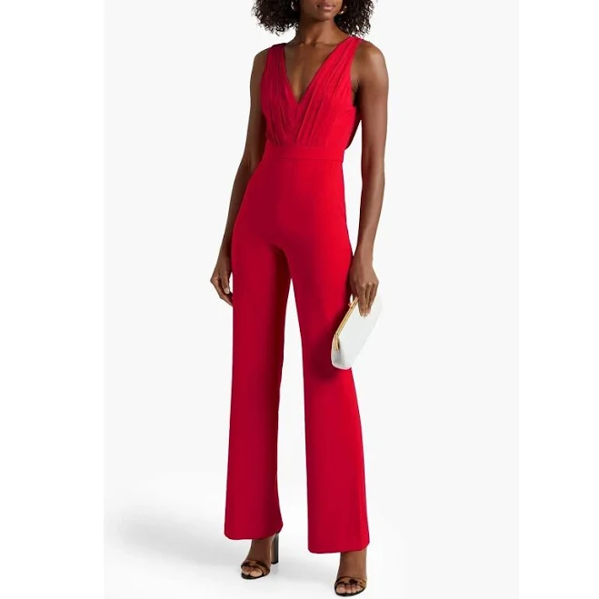 jumpsuit Alice + Olivia Gale Deep V-neck Sleeveless Wide Leg Red Crepe Jumpsuit eBay - coastalluxe $198