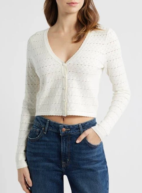 top All in Favor Women's Pointelle V-Neck Crop Cardigan Nordstrom $59