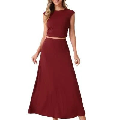 matching set Allegra K Women's Ribbed Knit Cropped Top and Elastic Waist Midi Skirt Target $25.99