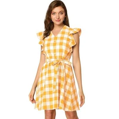 sundress Allegra K Women's Ruffled Sleeve A-Line Gingham Check Sundress Target $36.99