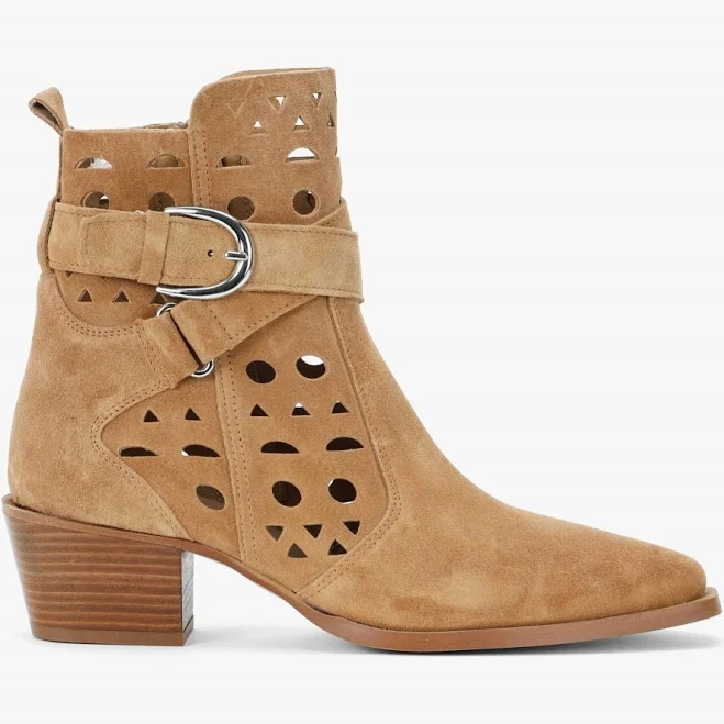 shoes ALPE Apia Tan Suede Perforated Western Ankle Boots Daniel Footwear $92.71
