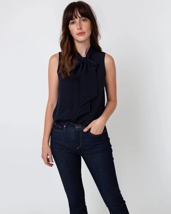 top Ann Mashburn Sleeveless Tie-Neck Silk Crepe de Chine Blouse Mashburn $425