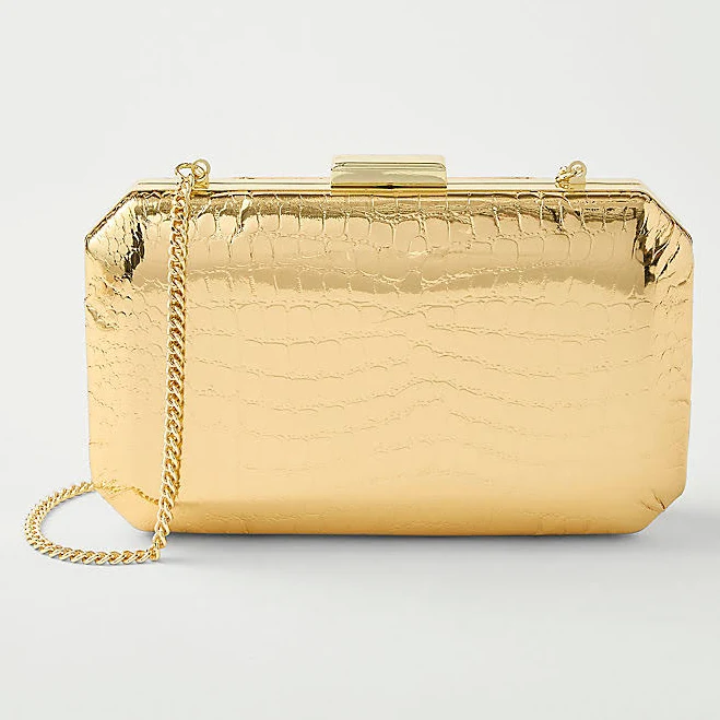 bag Ann Taylor Women's Beveled Metallic Croco Clutch Handbag Ann Taylor $44