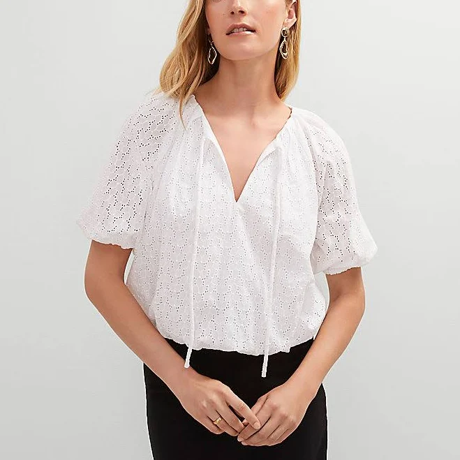 top Ann Taylor Women's Eyelet Bubble Hem Blouse Ann Taylor $35.93