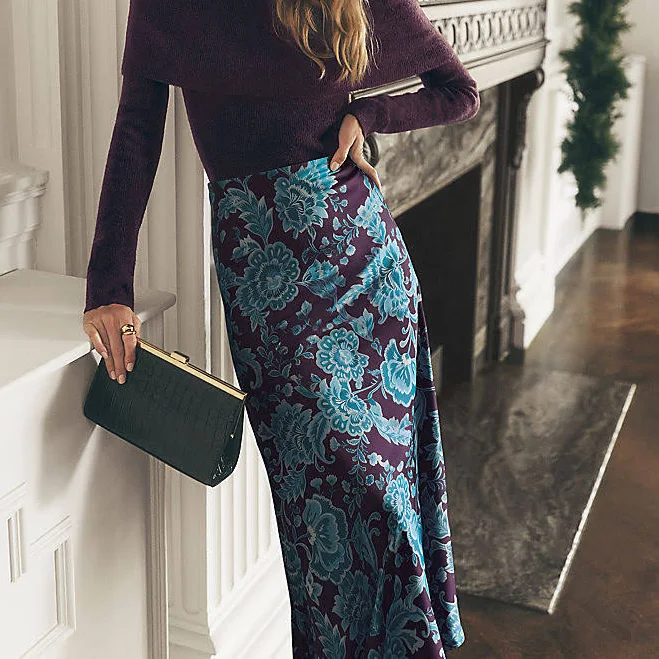 skirt Ann Taylor Women's Floral Satin Midi Slip Skirt Ann Taylor $56.09