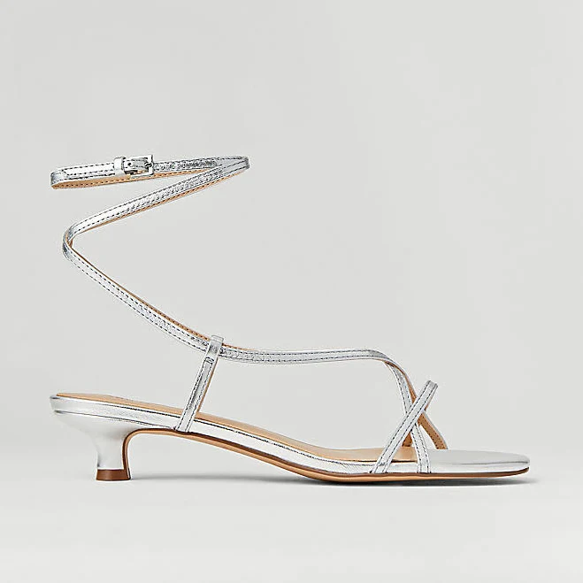 shoes Ann Taylor Women's Metallic Strappy Ankle Wrap Kitten Heel Sandals Ann Taylor $29.95