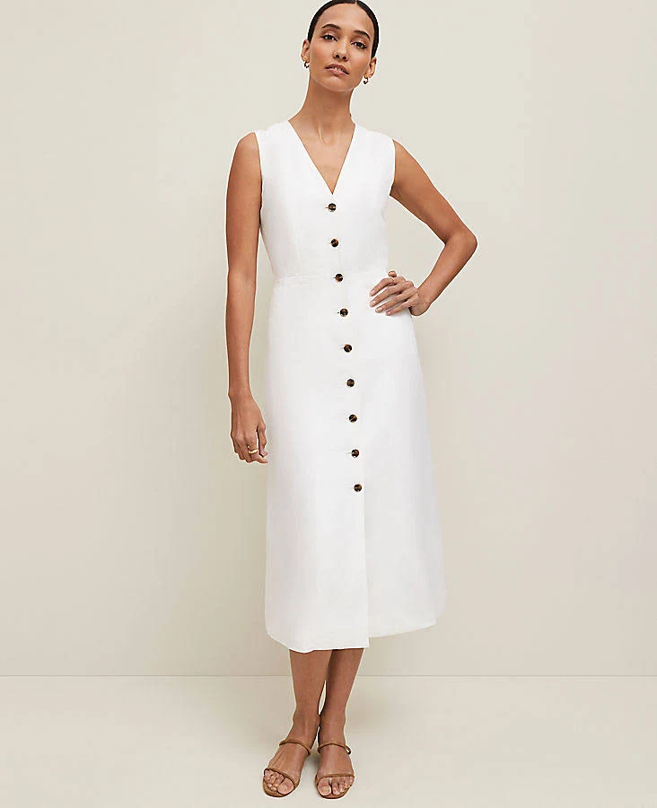 dress Ann Taylor Women's Petite Linen Blend V-Neck Shirtdress Ann Taylor $53.95