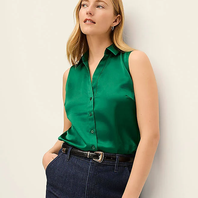 top Ann Taylor Women's Sleeveless Satin Shirt Ann Taylor $41.7