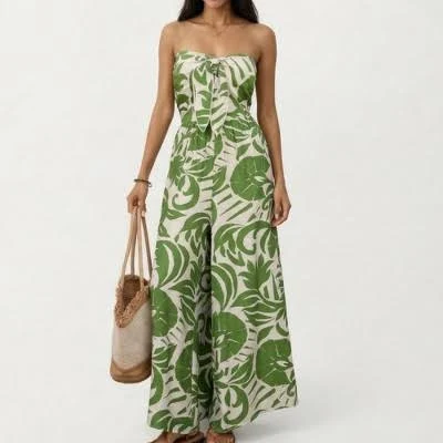 jumpsuit Anna-Kaci Women's Strapless Flowy Wide Leg Tropical Print Jumpsuit Target $42.99