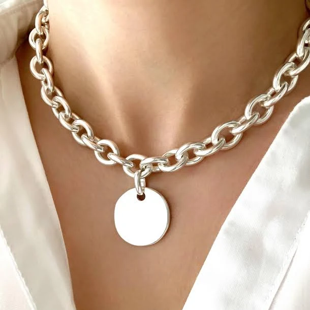 accessory Antique Silver Chunky Medal Pendant Curb Chain Necklace Etsy - Seller $100.63