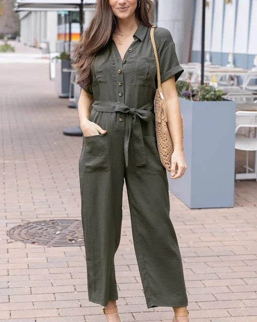 jumpsuit Army Wide Leg Short Sleeve Utility Jumpsuit Grace and Lace $38.99