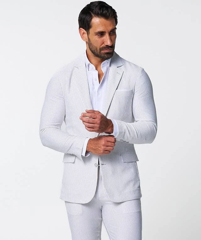 blazer Athletic Fit Stretch Blazer - Grey & White Seersucker 42 / Grey Seersucker State and Liberty Clothing Company $350