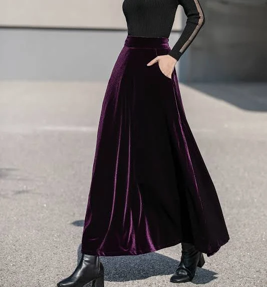 skirt Autumn Skirt | Purple Long Velvet 4136 Handmade by Xiaolizi Etsy - xiaolizi $59.4