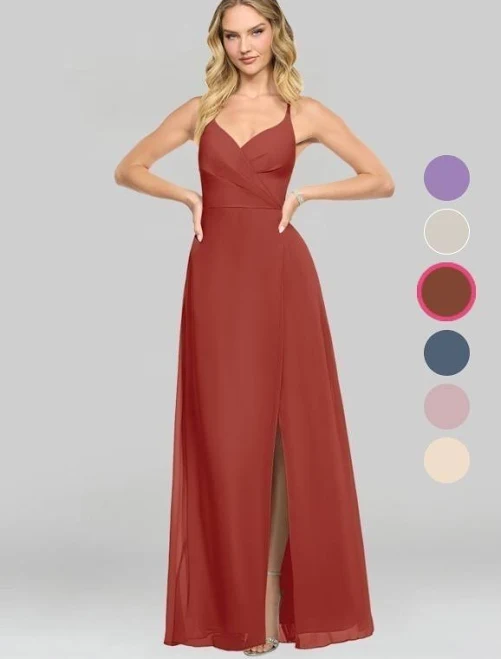 dress Azazie A-Line V-Neck Floor-Length Chiffon Bridesmaid Dresses Azazie.com $99