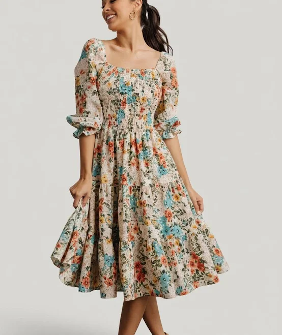 dress Baltic Born Women's Marta Smocked Floral Midi Dress Baltic Born $124