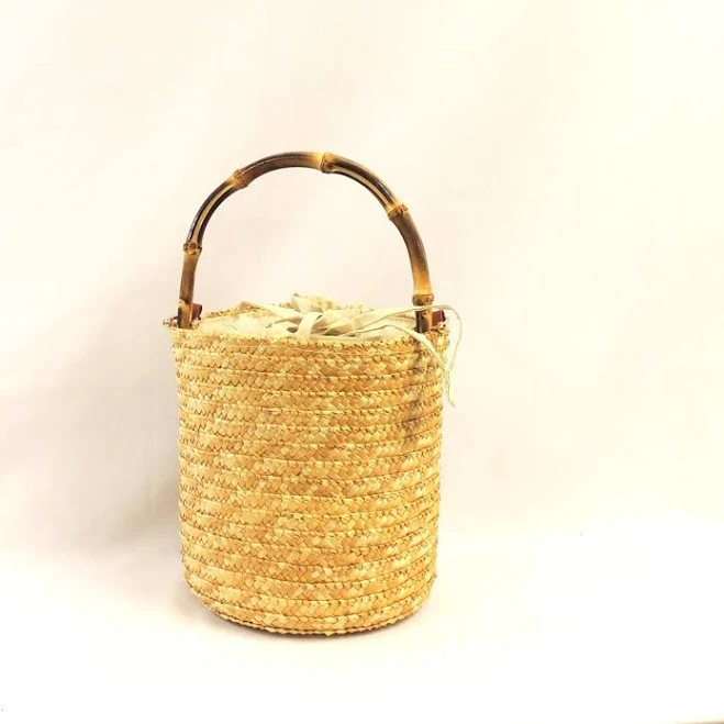 bag Bamboo Style Barrel Basket Bag with Wooden Handle Etsy - Seller $48.94