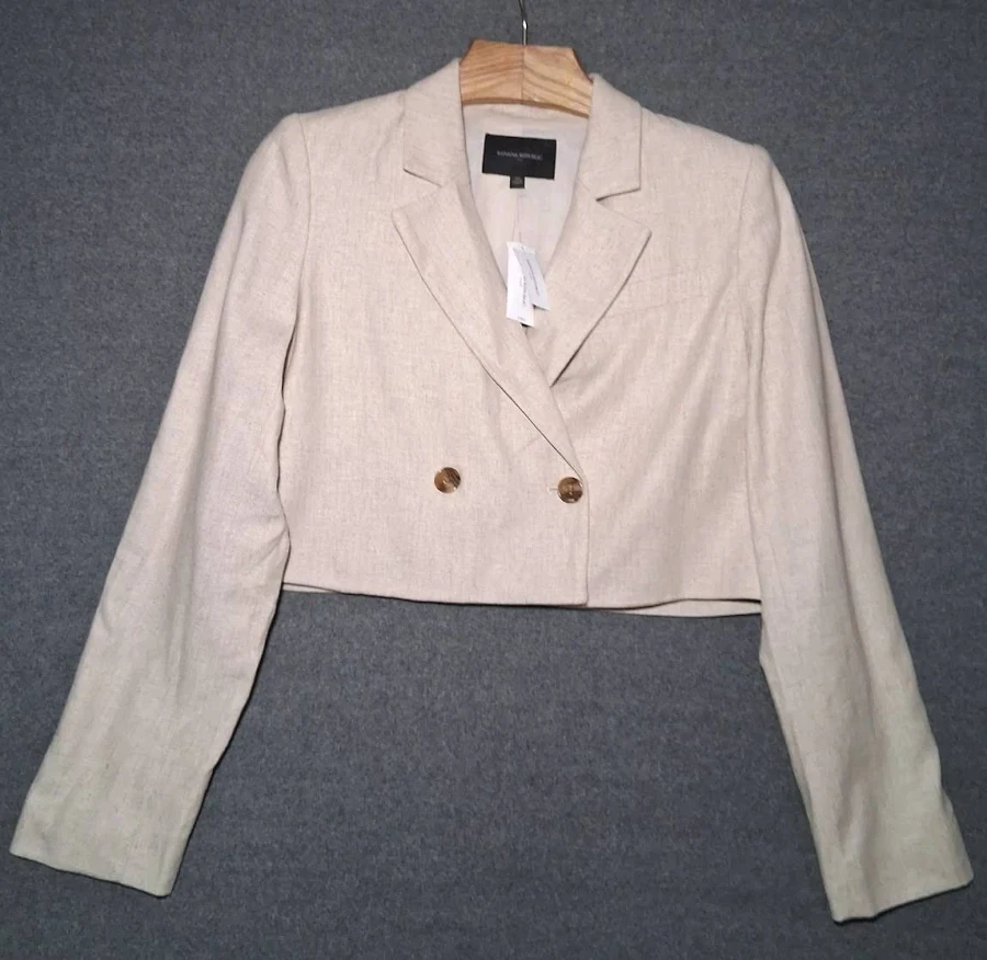 blazer Banana Republic Cropped Blazer Womens Size 10 Beige Linen Blend Double eBay - yoursnugglebunny0930 $34