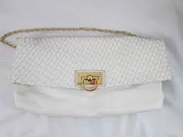 bag Banana Republic Ivory Woven Clutch Fold Over Handbag Purse Gold Chain Strap eBay $25