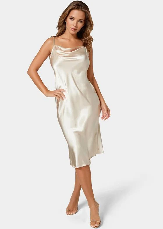 dress Bebe Women's Dresses Bebe Cowl Neck Satin Slip Midi Dress bebe $29