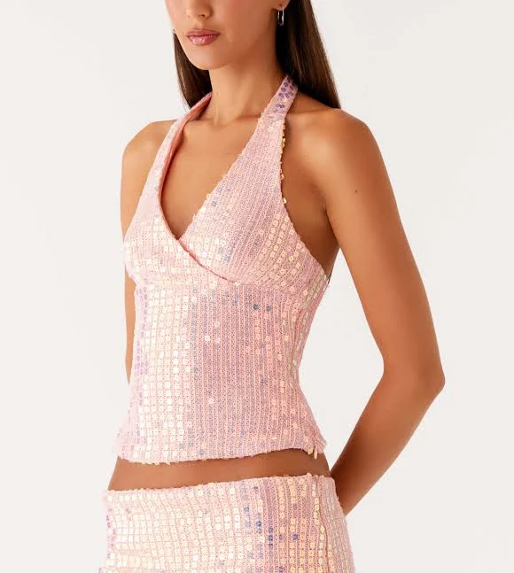 top Been That Girl Halter Knit Sequin Top Peppermayo - US $37