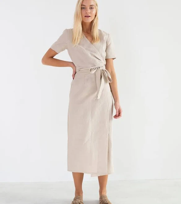 dress Bella Linen Midi Wrap Dress Love and Confuse $116