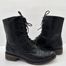 shoes Black Faux Leather Combat Lace Up Boots Women's Sz 6 eBay $14